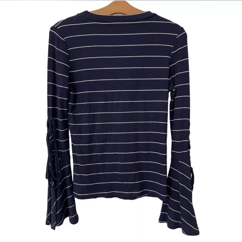 Lulus size M Navy blue “Found my mate” striped long sleeve top with bell sleeves - Picture 7 of 8